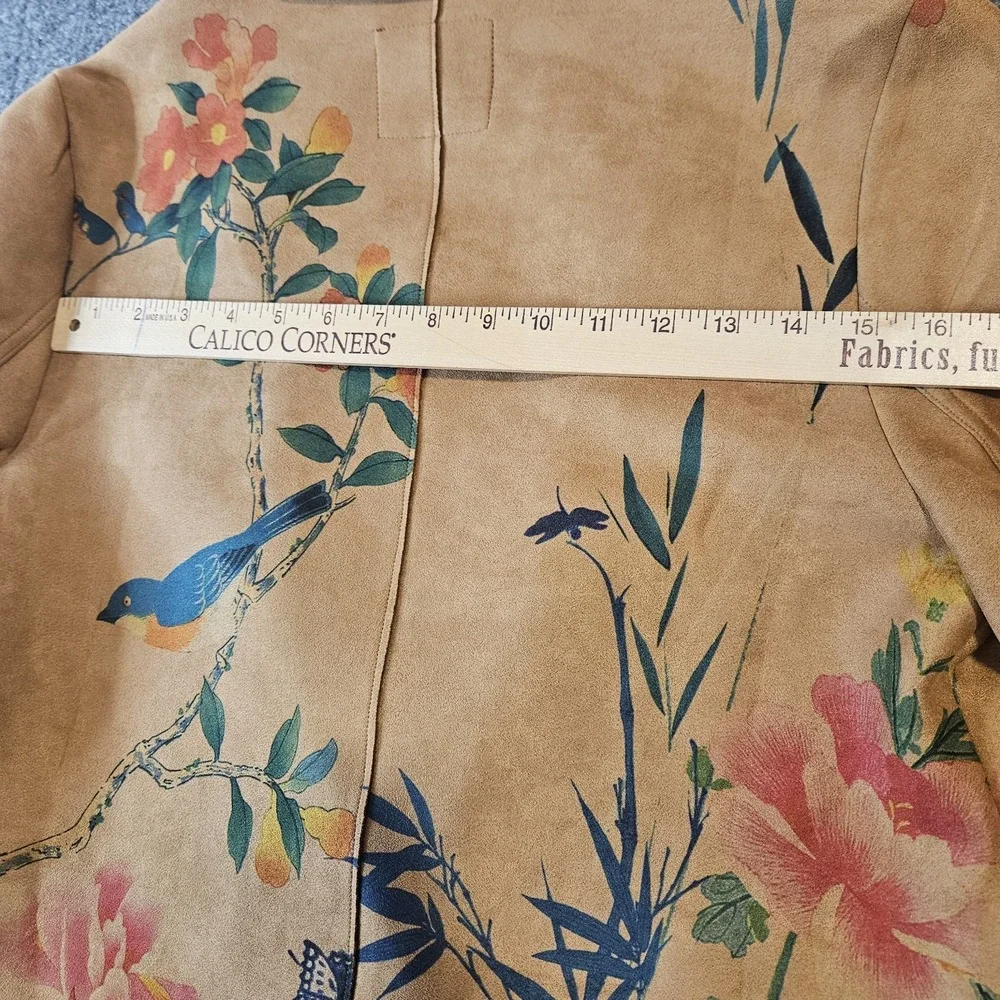 NWT Beulah Style Mid Length Faux Suede Blazer Painted Nature Botanical Size Med